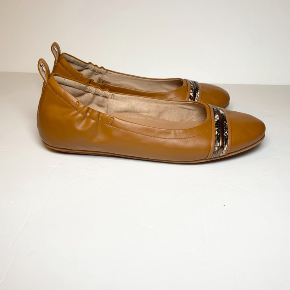 FitFlop Allegro Snake-Bangle Leather Ballet Flats Brown w/ Snakeskin Detail Sz 9 - Picture 1 of 10